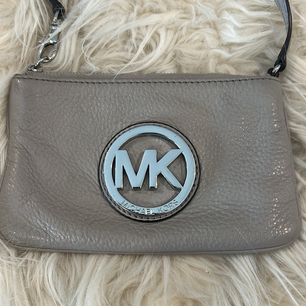 Michael Kors Grey Leather Wallet / Wristlet with Silver Accents